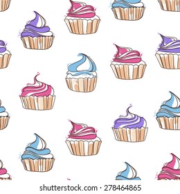 Seamless background with cupcakes