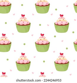 Seamless background with cupcakes, cute cupcakes seamless pattern