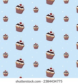seamless background with cupcakes. Sweet cupcake with chocolate. Vector illustration of dessert.
