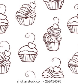 Seamless background with cupcakes. Vector illustration