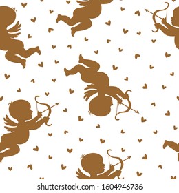 Seamless background cupid valentines love angel flying silhouette. 