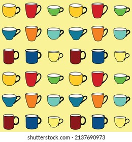 Seamless background with cups of different shapes