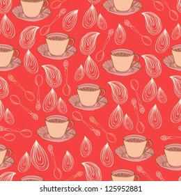 Seamless background with cups and drops for your design, vector