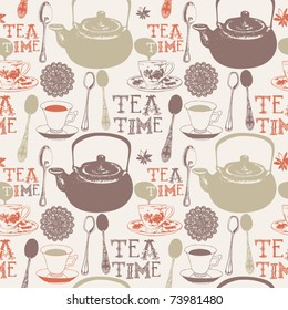 seamless background with cups and teapots