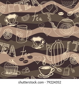 seamless  background with cups and teapots