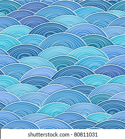 Seamless background of curled abstract blue waves