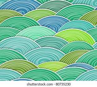 Seamless background of curled abstract green waves