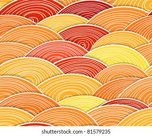 Seamless background of curled abstract orange waves