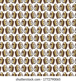 Seamless background cute avocado. Gender neutral kid food pattern. Simple whimsical minimal earthy 2 tone color. Baby nursery wallpaper or boho decorative gardening decor all over print. 
