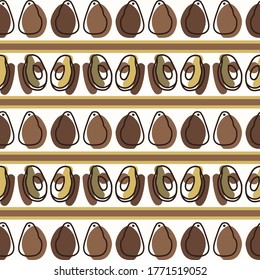 Seamless background cute avocado stripe. Gender neutral kid food pattern. Simple whimsical minimal earthy 2 tone color. Baby nursery wallpaper or boho decorative gardening decor all over print. 
