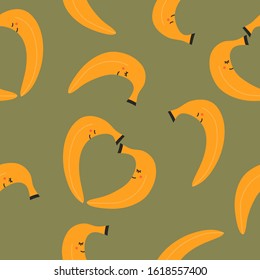 Seamless background with cute bananas. Vector illustration with fruit lovers. background, home decor, poster. background with bananas for printing on clothes, bags.