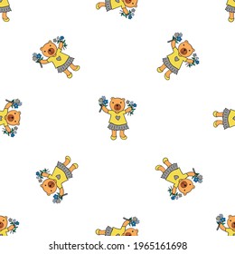 Seamless background with cute bears. Cartoon characters. Decorative texture for wallpaper, textile, scrapbook, packaging paper.