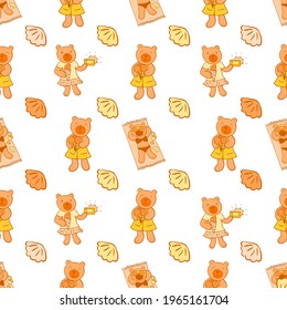 Nahtloser Hintergrund mit süßen Bären. Cartoon-Zeichen. Dekorative Textur für Tapeten, Textilien, Scrapie, Verpackungspapier.