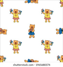 Seamless background with cute bears. Cartoon characters. Decorative texture for wallpaper, textile, scrapbook, packaging paper.