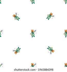 Seamless background with cute bears. Cartoon characters. Decorative texture for wallpaper, textile, scrapbook, packaging paper.