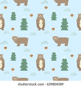 Seamless background with cute bears. Cartoon style.