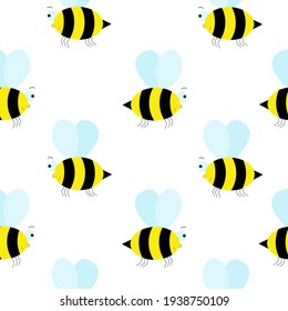 Seamless background with cute bees. Bumblebee, repeating continuous pattern. Vector, pattern for design.