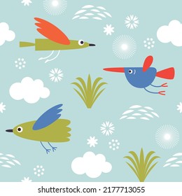 Seamless background with cute birds