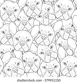 Seamless background and cute bulldog sketch  Realistic dog handmade  Coloring monochrome and bulldog  Print for printing textile  Breed dogs  Seamless background and dog for printed materials