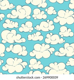 seamless background with cute cartoon clouds
