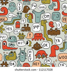 seamless background with cute cartoon monsters