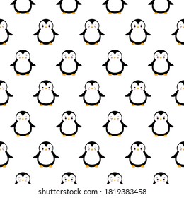 seamless background with cute cartoon penguins on white background