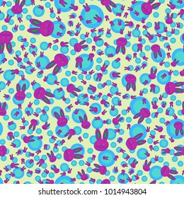 Seamless background with cute cartoon rabbits.
