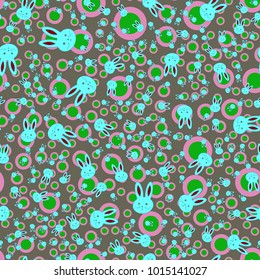 Seamless background with cute cartoon rabbits.