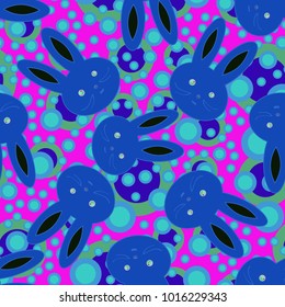 Seamless background with cute cartoon rabbits.
