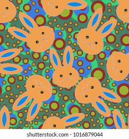Seamless background with cute cartoon rabbits.