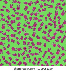 Seamless background with cute cartoon rabbits.