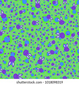 Seamless background with cute cartoon rabbits.