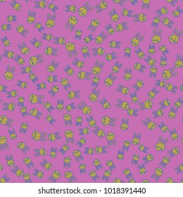 Seamless background with cute cartoon rabbits.