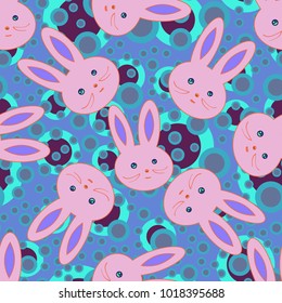 Seamless background with cute cartoon rabbits.