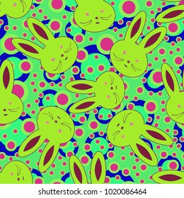 Seamless background with cute cartoon rabbits.