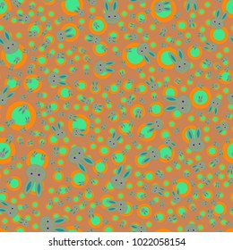 Seamless background with cute cartoon rabbits.