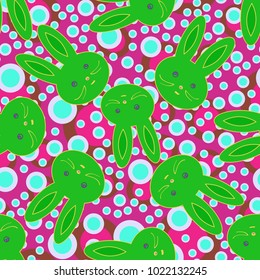Seamless background with cute cartoon rabbits.