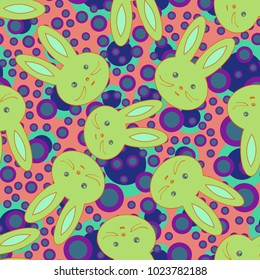 Seamless background with cute cartoon rabbits.