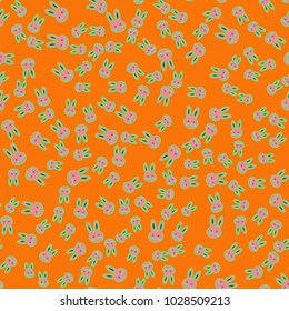 Seamless background with cute cartoon rabbits.