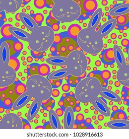 Seamless background with cute cartoon rabbits.