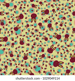 Seamless background with cute cartoon rabbits.