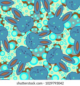 Seamless background with cute cartoon rabbits.