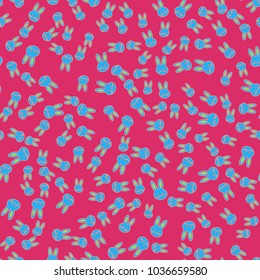 Seamless background with cute cartoon rabbits.