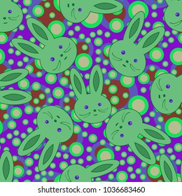 Seamless background with cute cartoon rabbits.