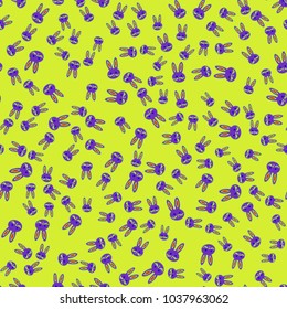 Seamless background with cute cartoon rabbits.