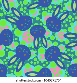 Seamless background with cute cartoon rabbits.