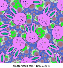 Seamless background with cute cartoon rabbits.