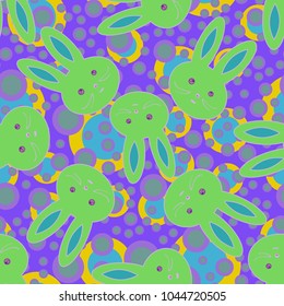 Seamless background with cute cartoon rabbits.