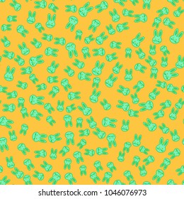 Seamless background with cute cartoon rabbits.