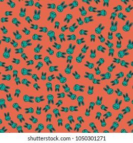 Seamless background with cute cartoon rabbits.